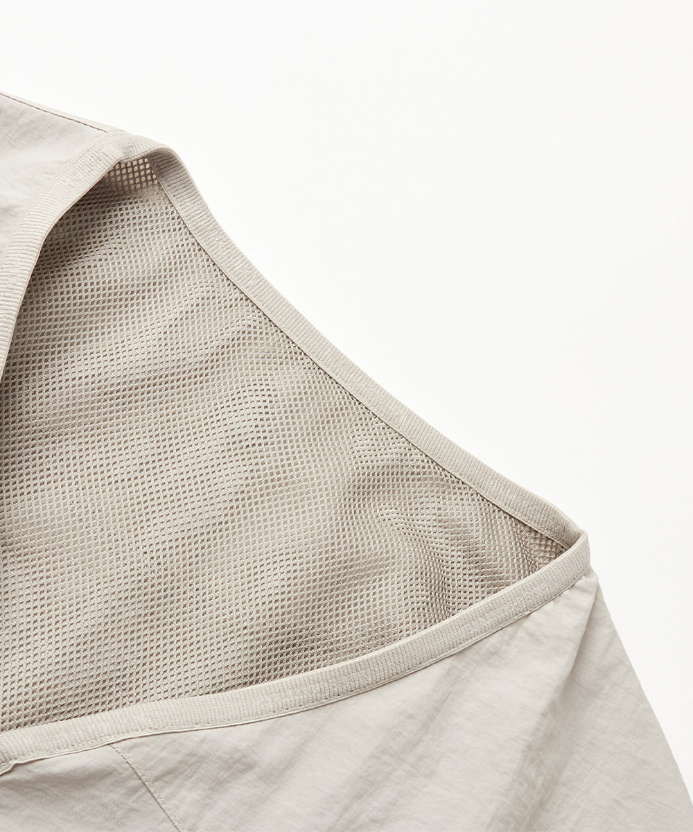 Crinkle-Finish Collarless Relaxed Vest