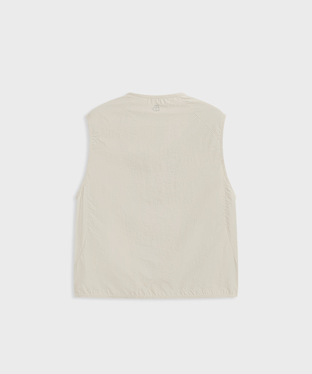 Crinkle-Finish Collarless Relaxed Vest