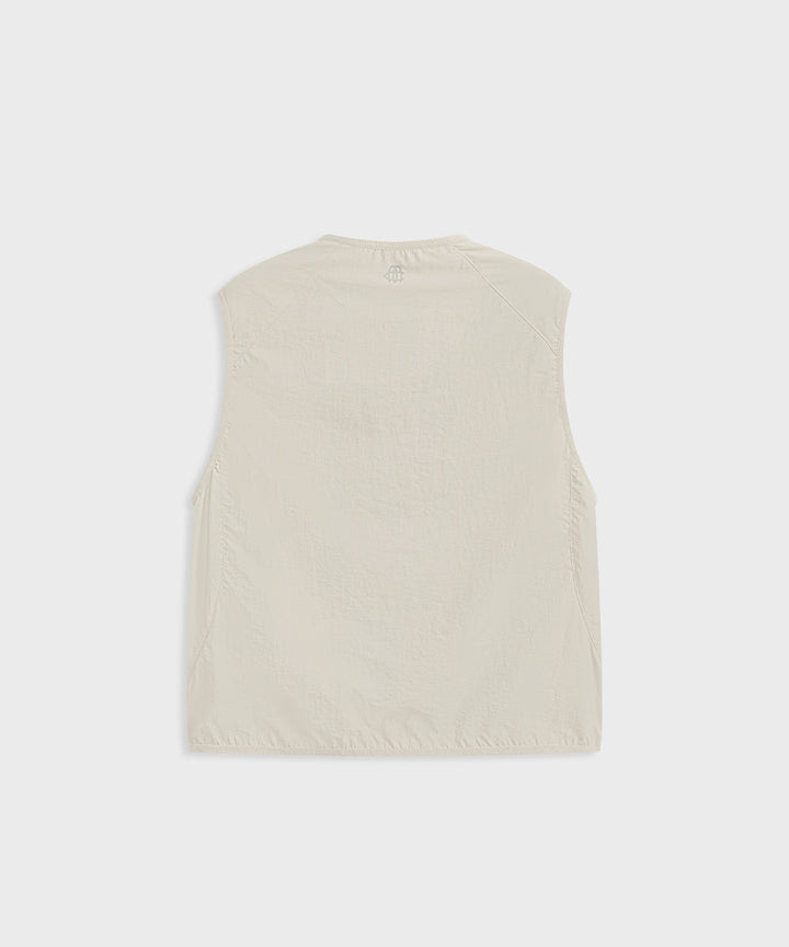 Crinkle-Finish Collarless Relaxed Vest