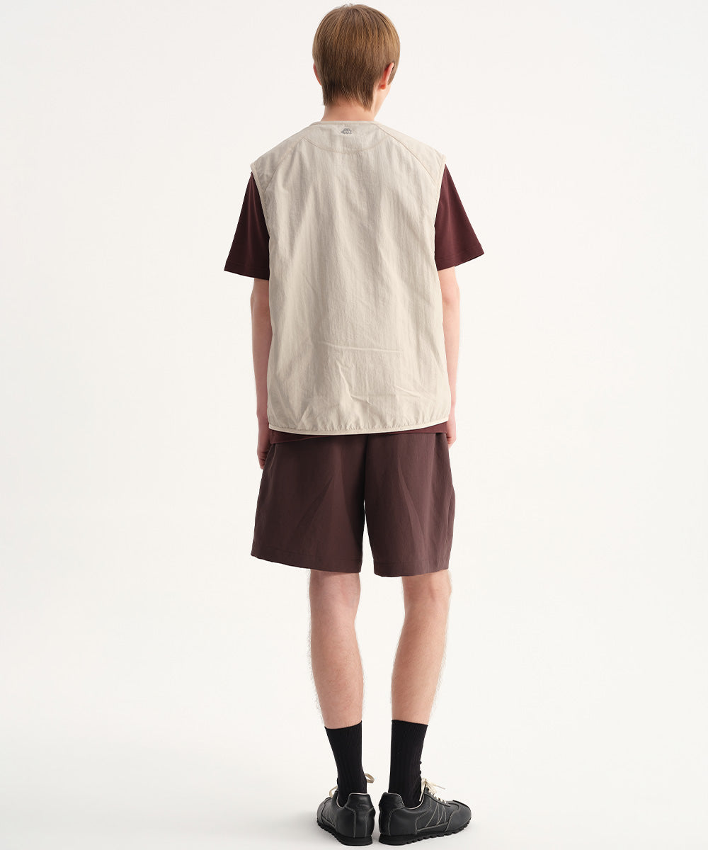 Crinkle-Finish Collarless Relaxed Vest