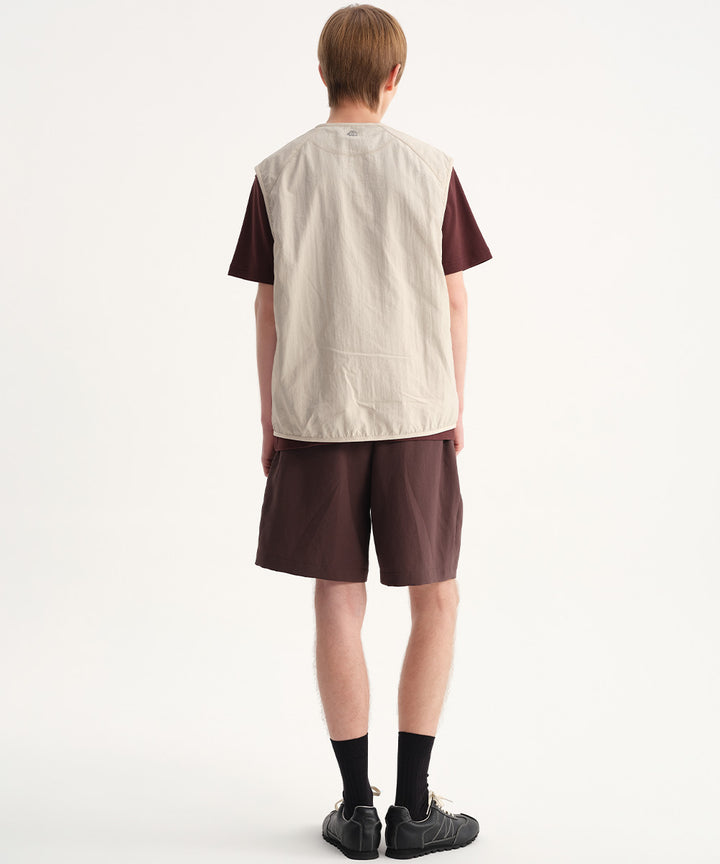 Crinkle-Finish Collarless Relaxed Vest
