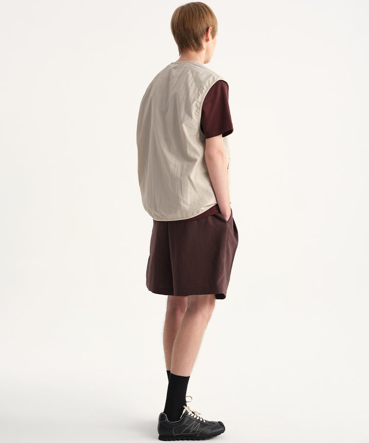 Crinkle-Finish Collarless Relaxed Vest