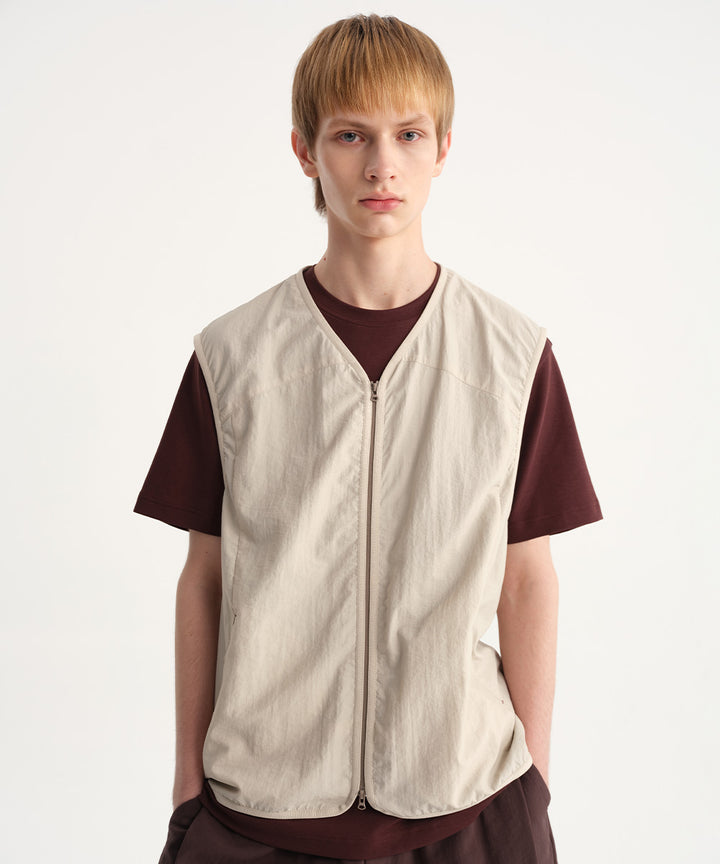 Crinkle-Finish Collarless Relaxed Vest