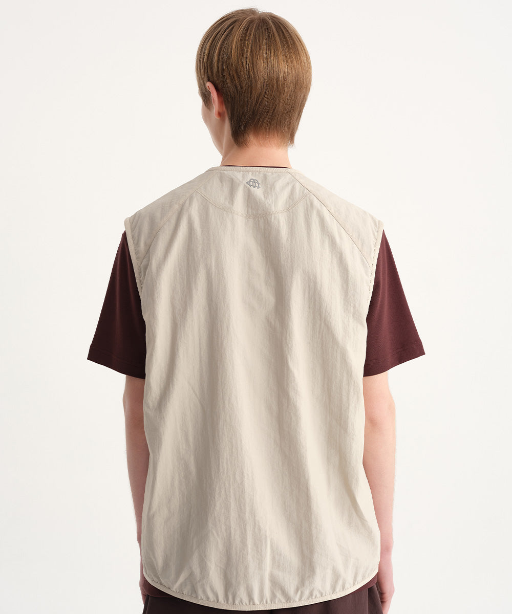 Crinkle-Finish Collarless Relaxed Vest