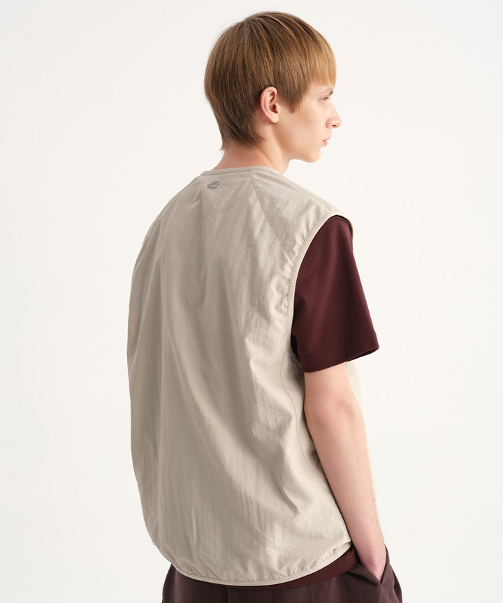 Crinkle-Finish Collarless Relaxed Vest