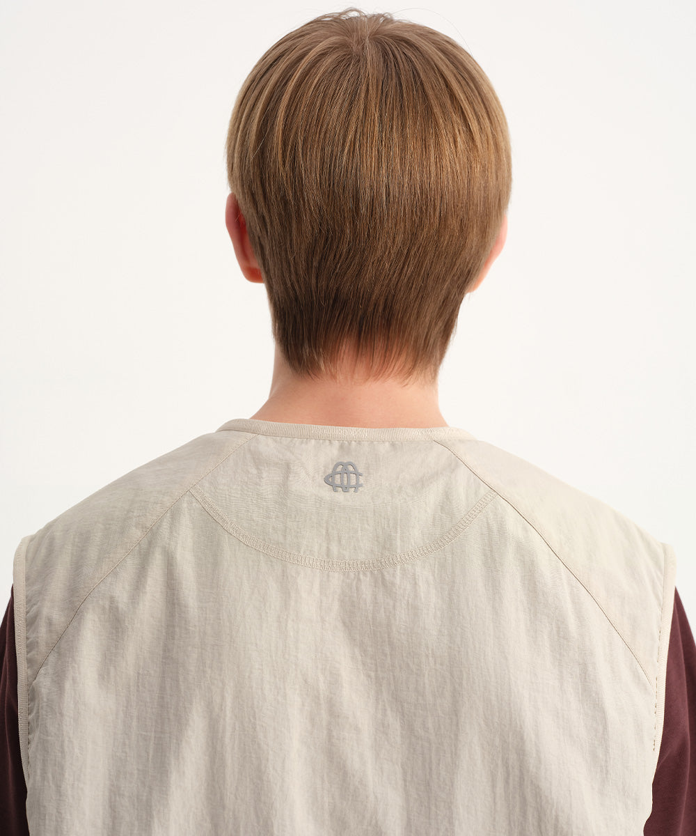 Crinkle-Finish Collarless Relaxed Vest