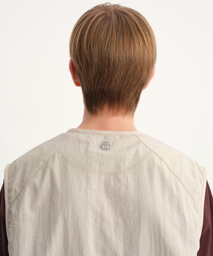 Crinkle-Finish Collarless Relaxed Vest