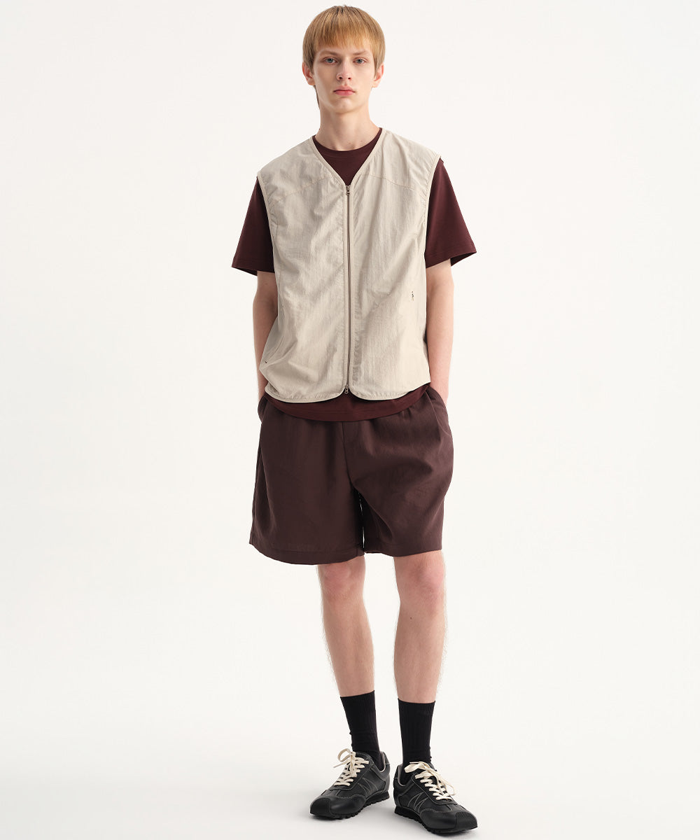 Crinkle-Finish Collarless Relaxed Vest