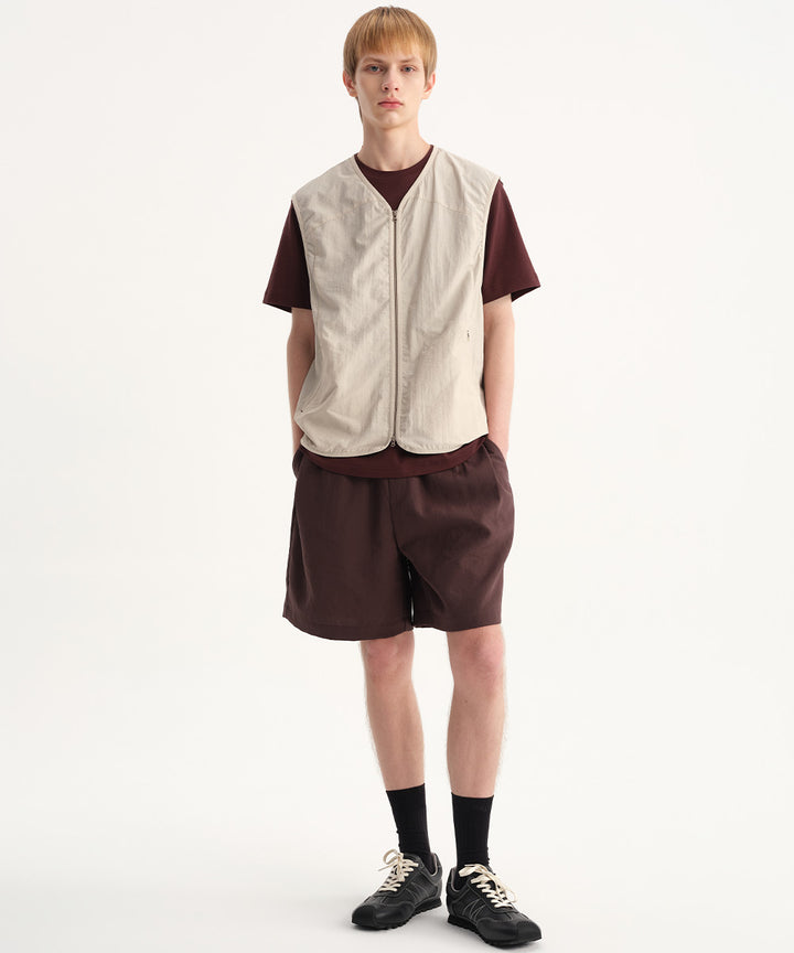 Crinkle-Finish Collarless Relaxed Vest