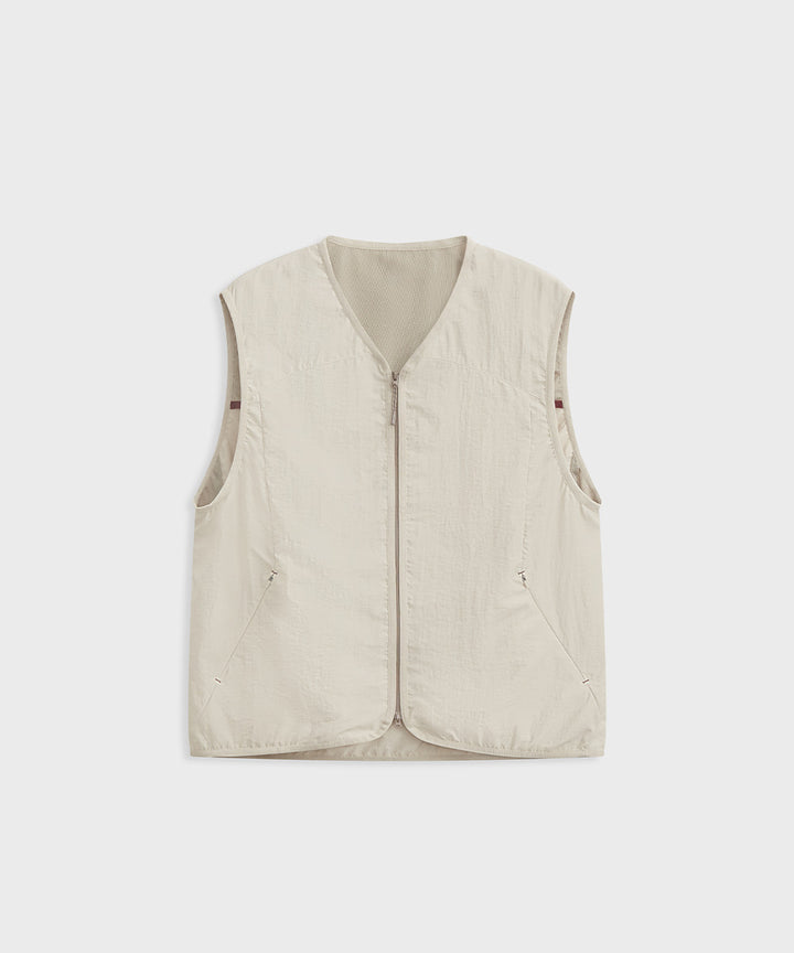 Crinkle-Finish Collarless Relaxed Vest