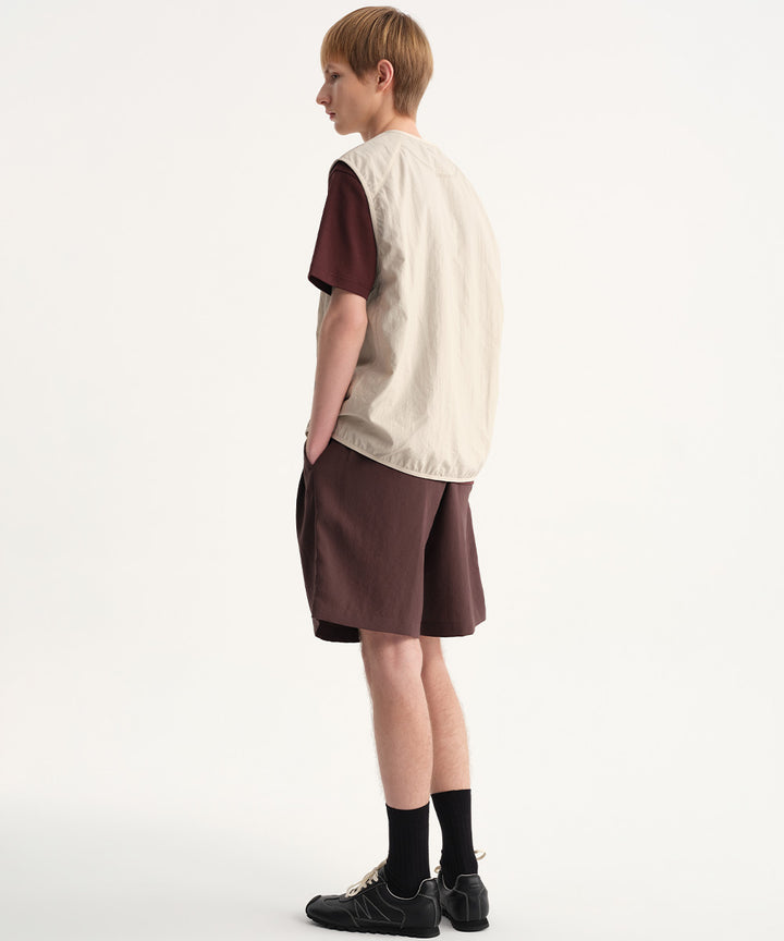 Crinkle-Finish Collarless Relaxed Vest