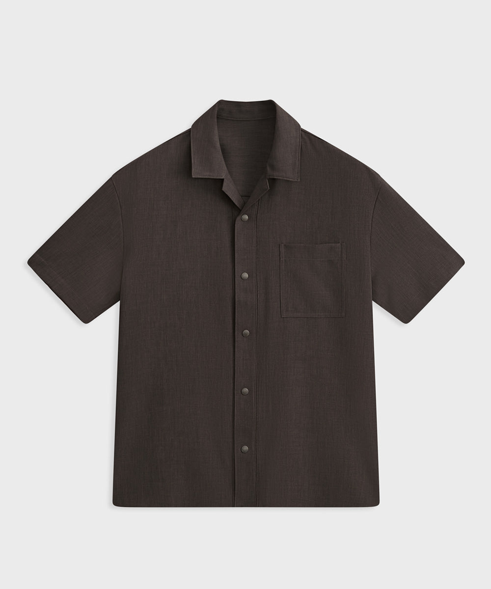 Short-sleeve open collar woven shirt