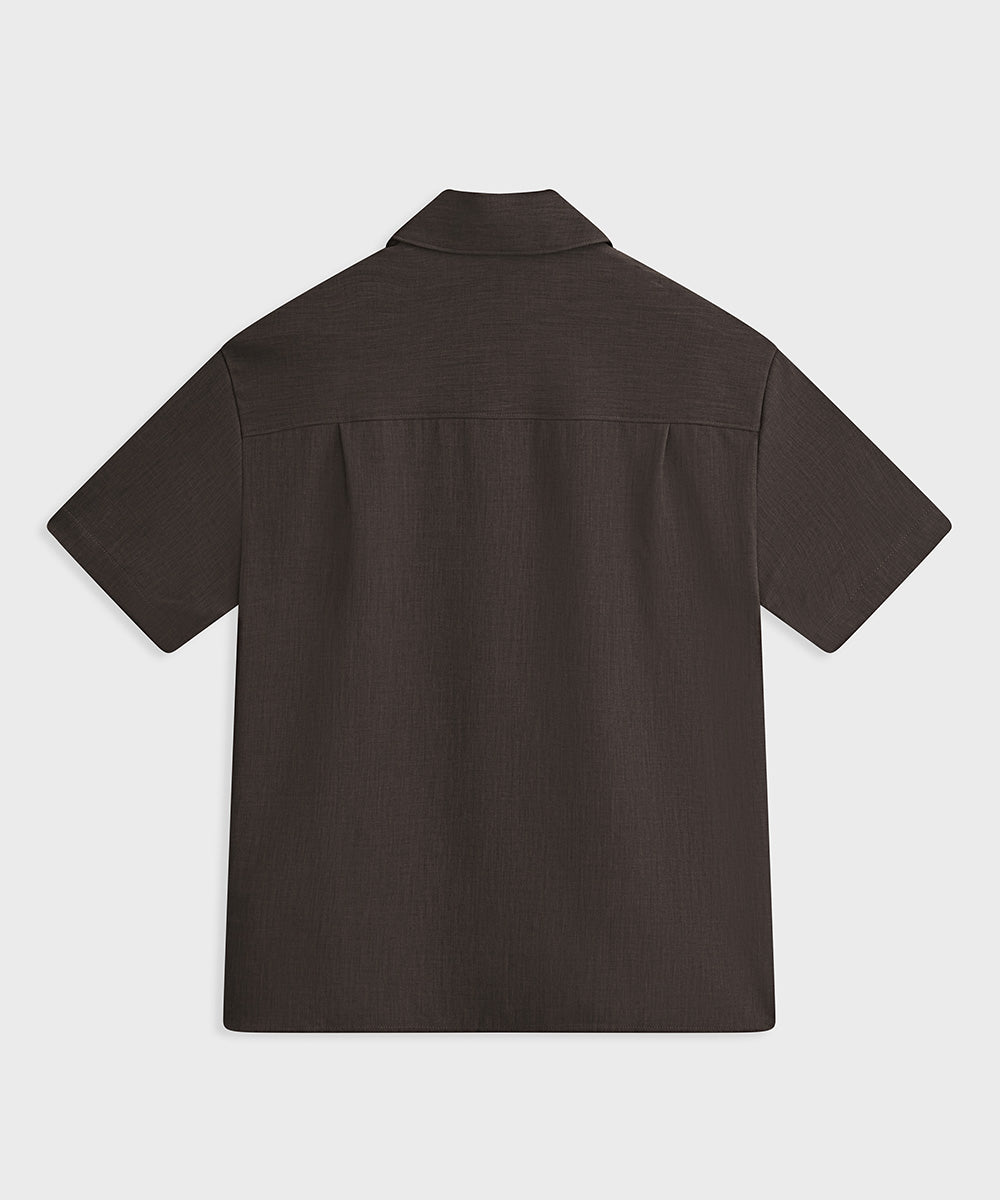 Short-sleeve open collar woven shirt