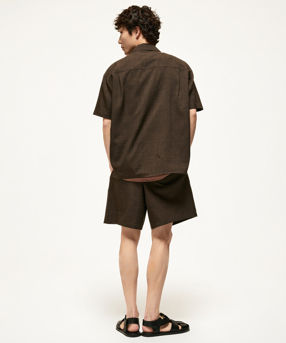 Short-sleeve open collar woven shirt