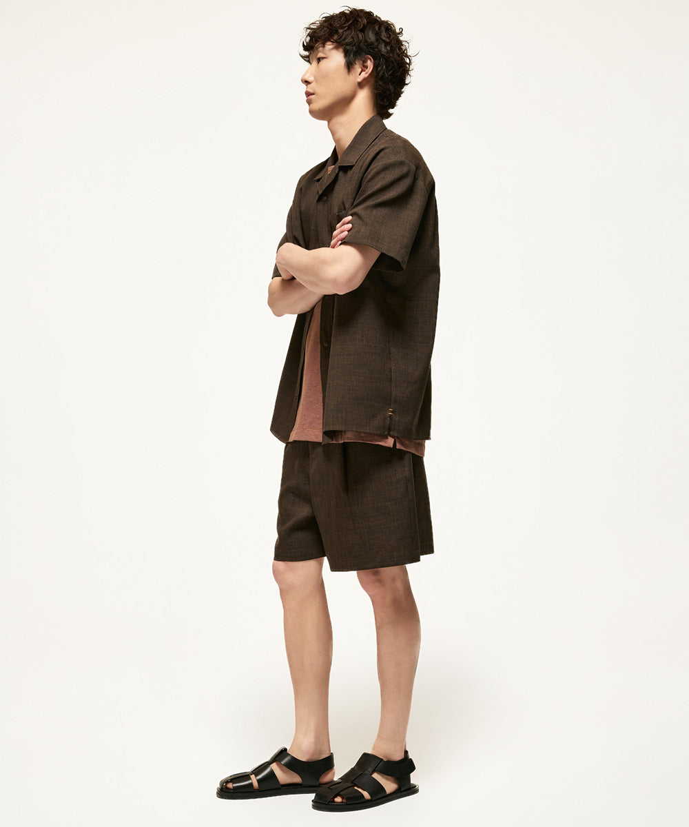 Short-sleeve open collar woven shirt