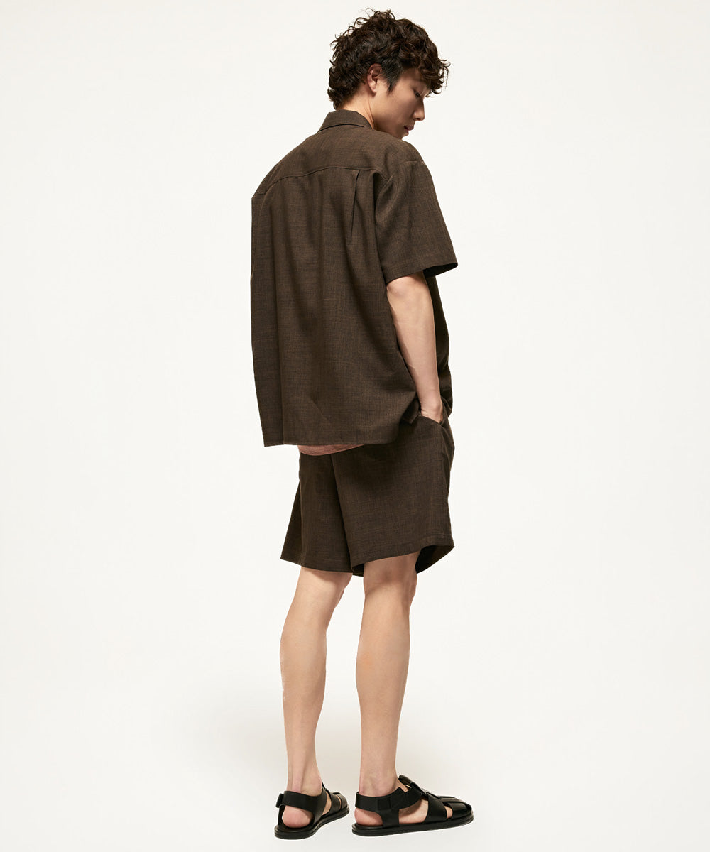 Short-sleeve open collar woven shirt
