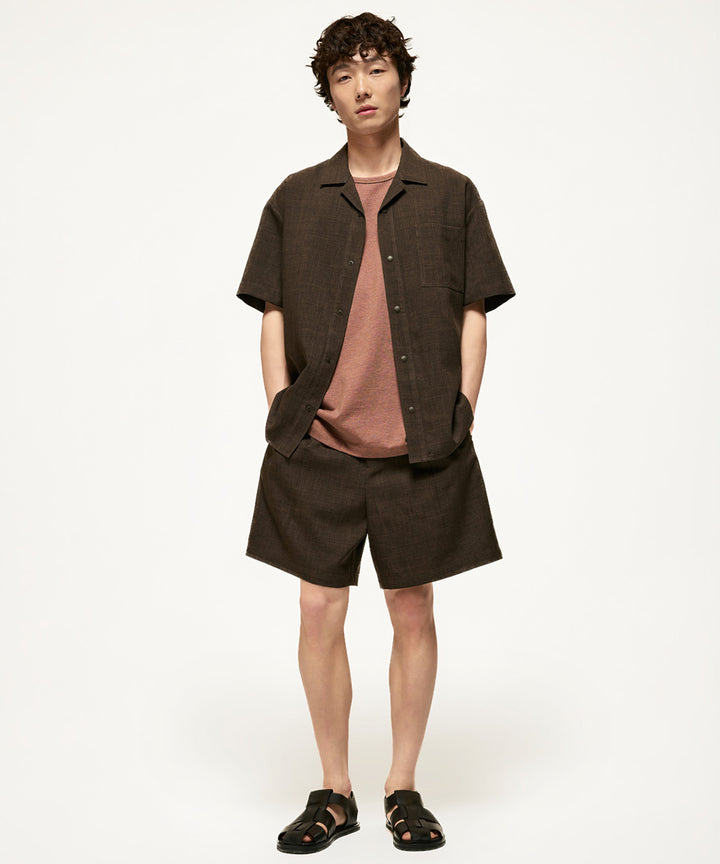 Short-sleeve open collar woven shirt