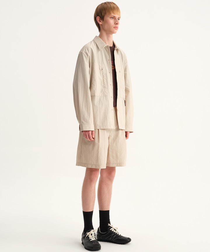 Crinkle-Finish Regular-Collar Relaxed Shirt