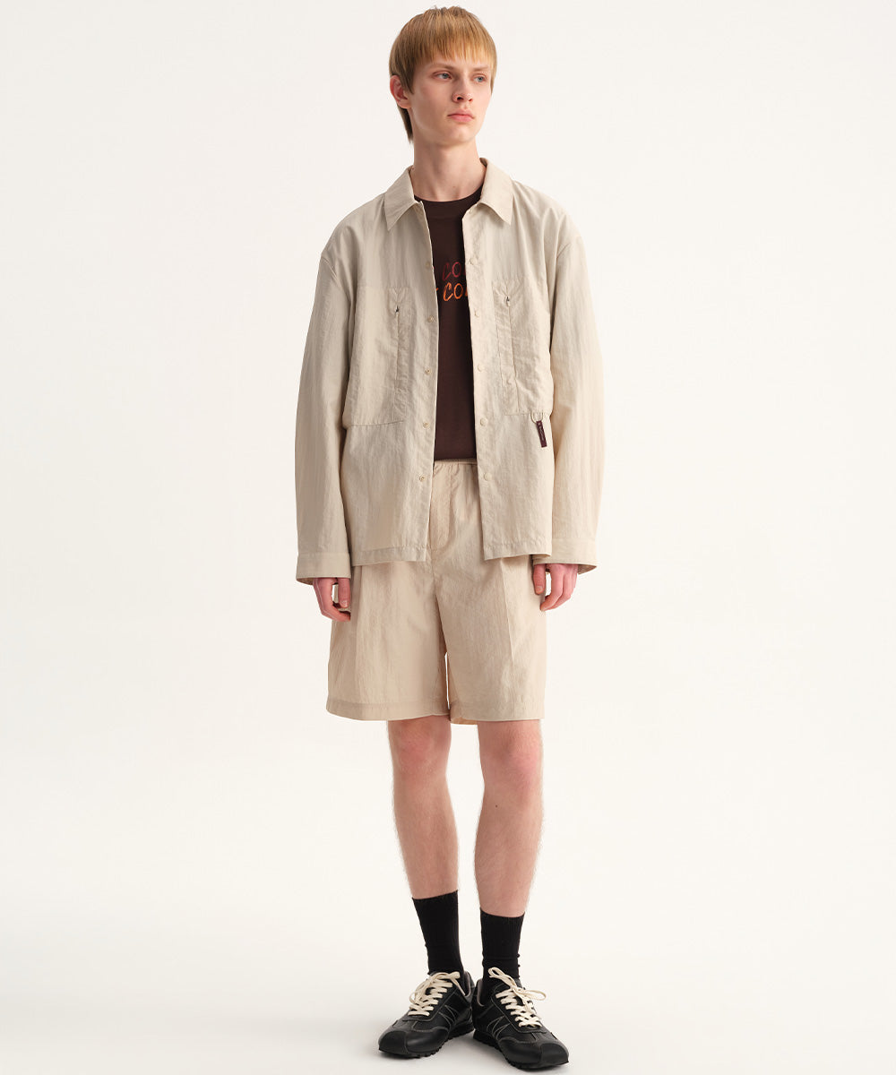 Crinkle-Finish Regular-Collar Relaxed Shirt