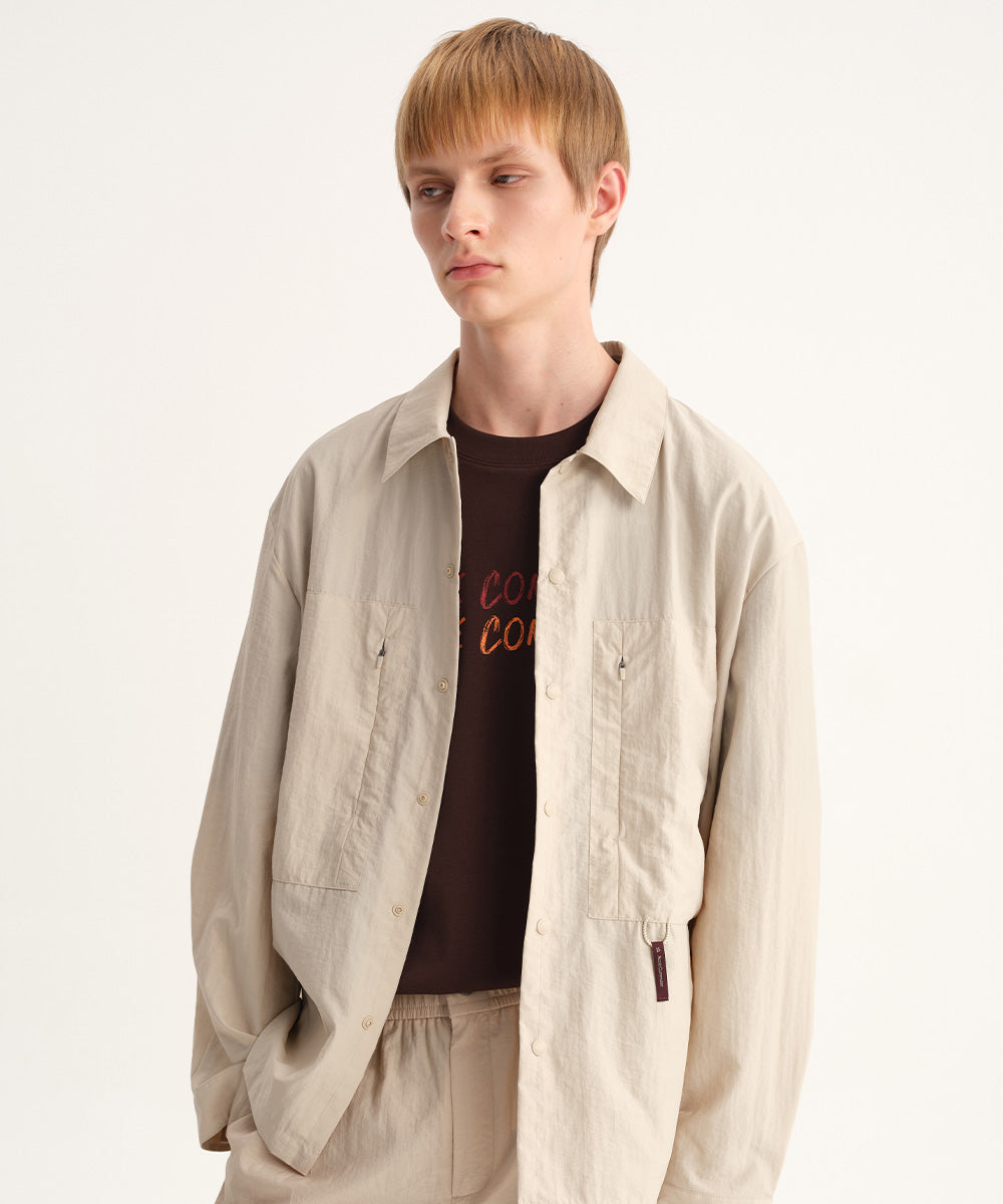 Crinkle-Finish Regular-Collar Relaxed Shirt