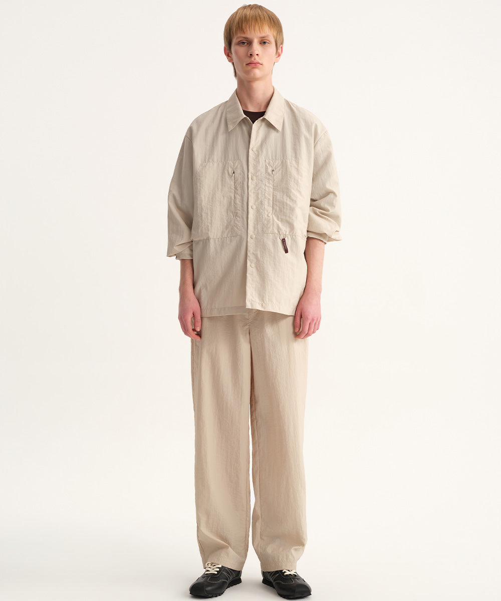 Crinkle-Finish Regular-Collar Relaxed Shirt