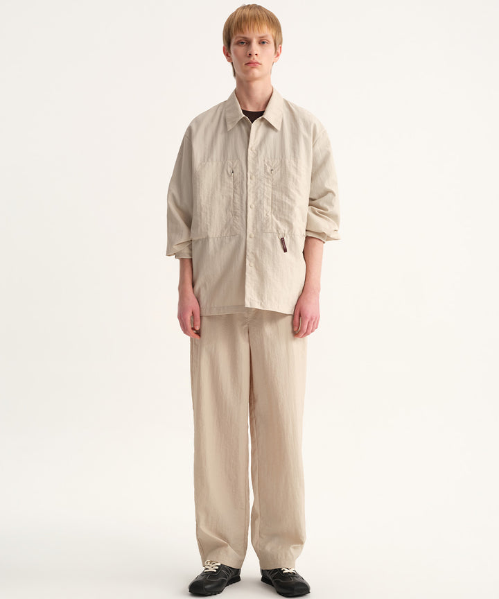 Crinkle-Finish Regular-Collar Relaxed Shirt