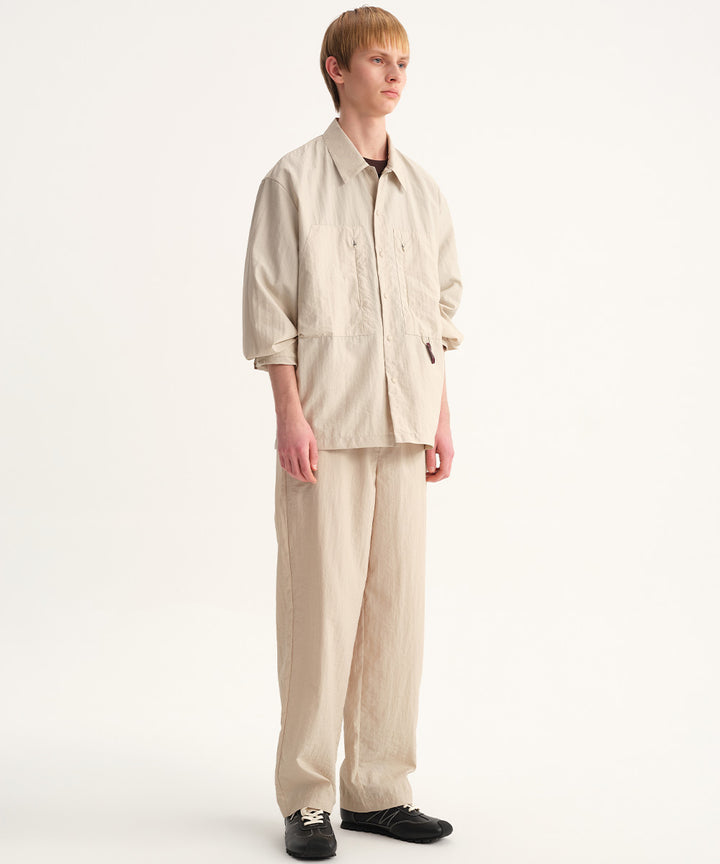 Crinkle-Finish Regular-Collar Relaxed Shirt