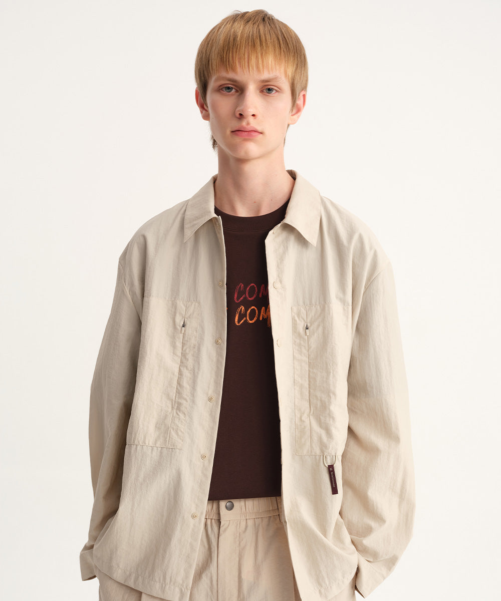 Crinkle-Finish Regular-Collar Relaxed Shirt
