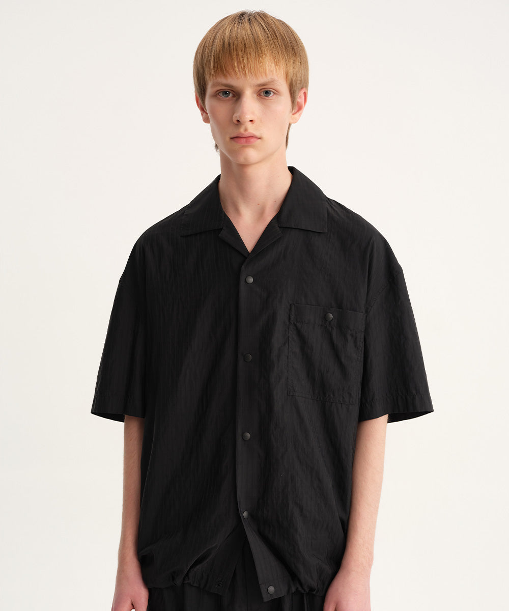 Shadow Stripe Open-Collar Short-Sleeve Shirt