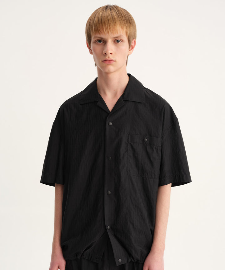 Shadow Stripe Open-Collar Short-Sleeve Shirt