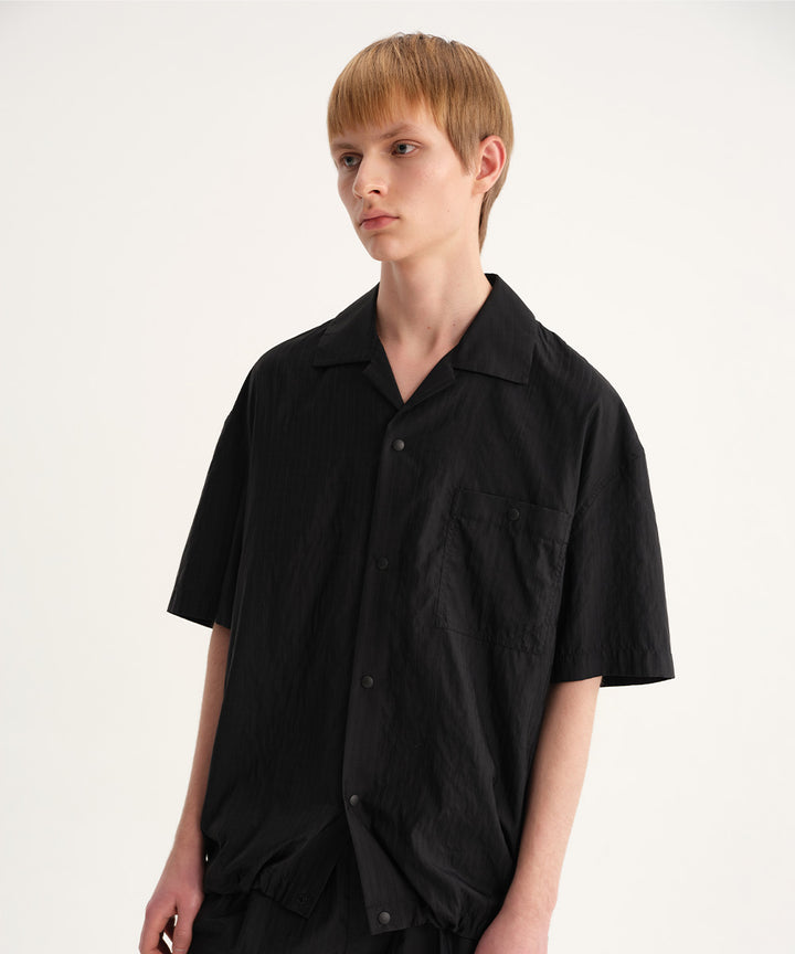 Shadow Stripe Open-Collar Short-Sleeve Shirt