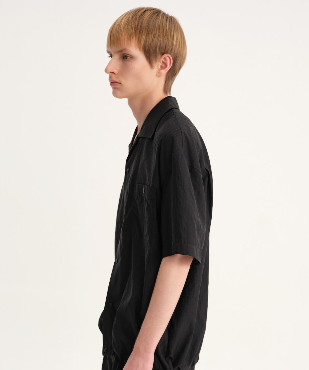 Shadow Stripe Open-Collar Short-Sleeve Shirt