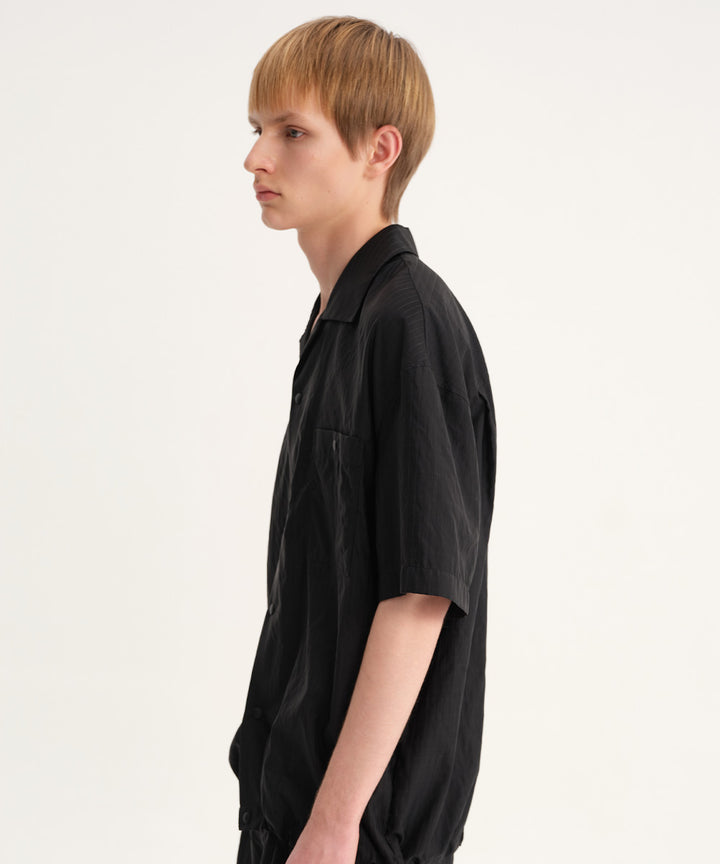 Shadow Stripe Open-Collar Short-Sleeve Shirt