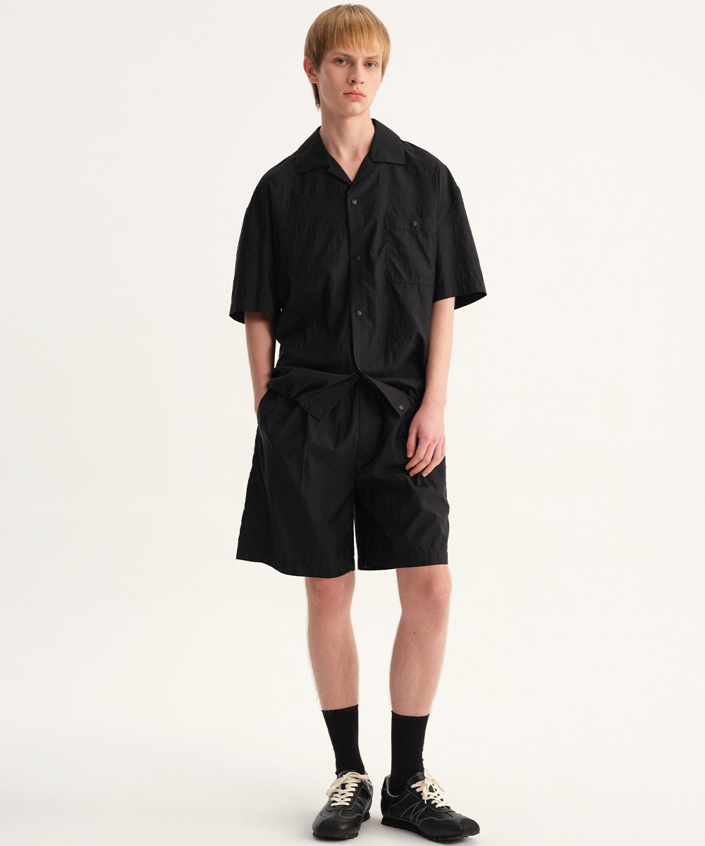 Shadow Stripe Open-Collar Short-Sleeve Shirt