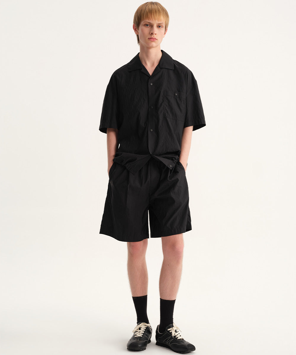 Shadow Stripe Open-Collar Short-Sleeve Shirt