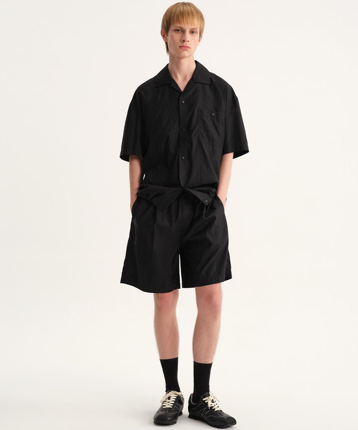Shadow Stripe Open-Collar Short-Sleeve Shirt