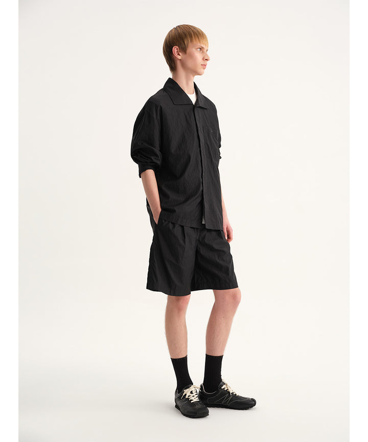 Shadow Stripe Big-Collar Long-Sleeve Shirt