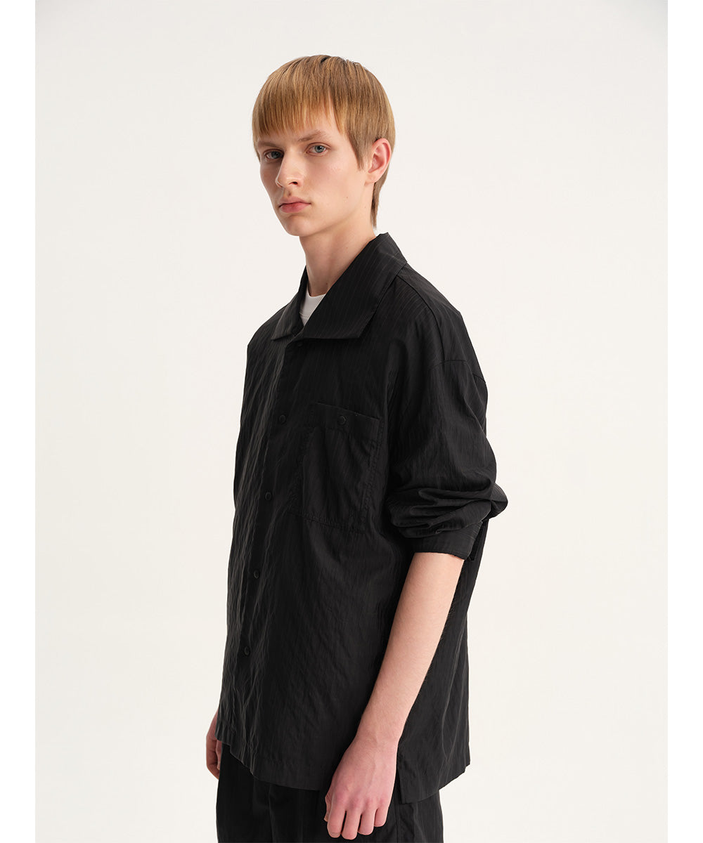 Shadow Stripe Big-Collar Long-Sleeve Shirt