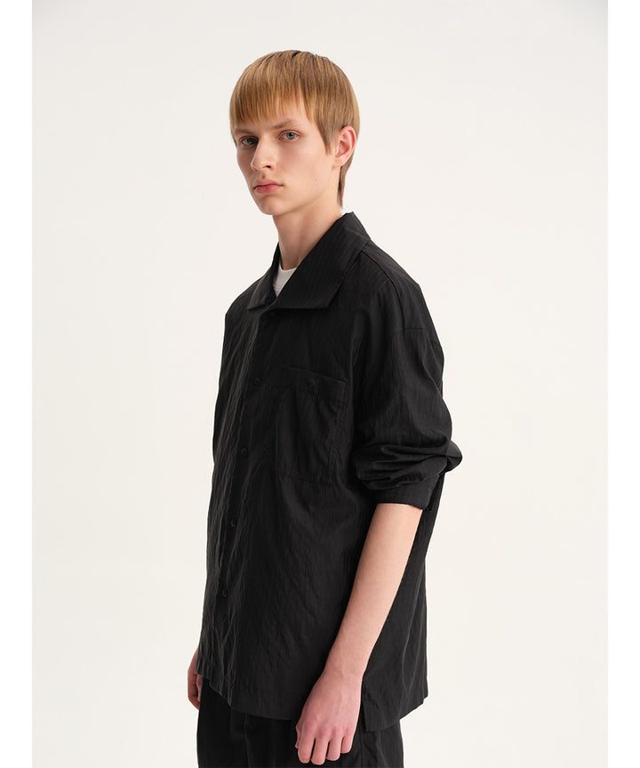 Shadow Stripe Big-Collar Long-Sleeve Shirt