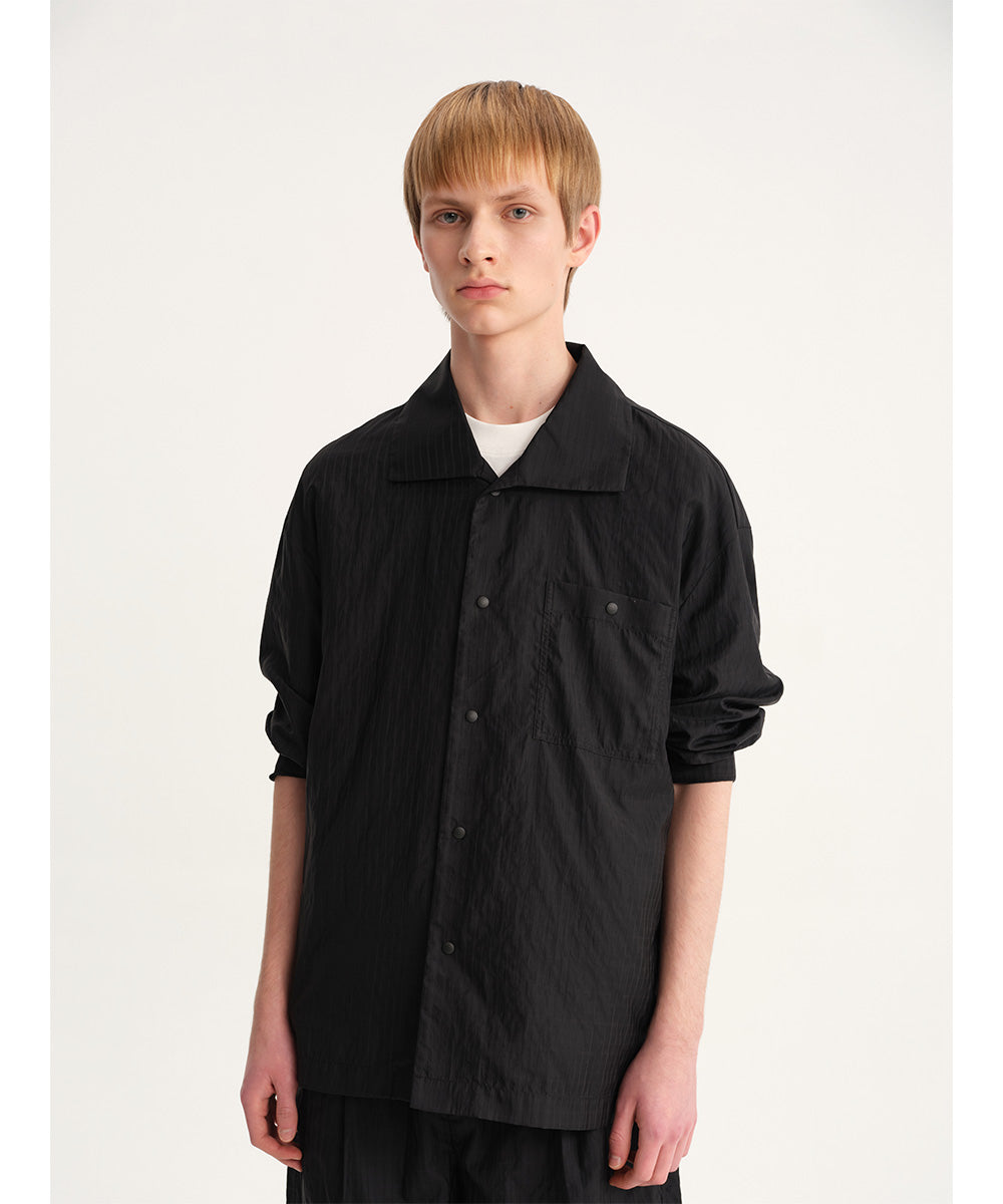 Shadow Stripe Big-Collar Long-Sleeve Shirt