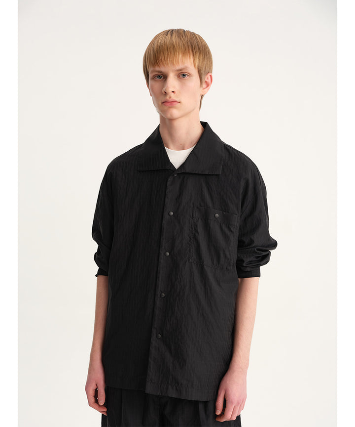 Shadow Stripe Big-Collar Long-Sleeve Shirt