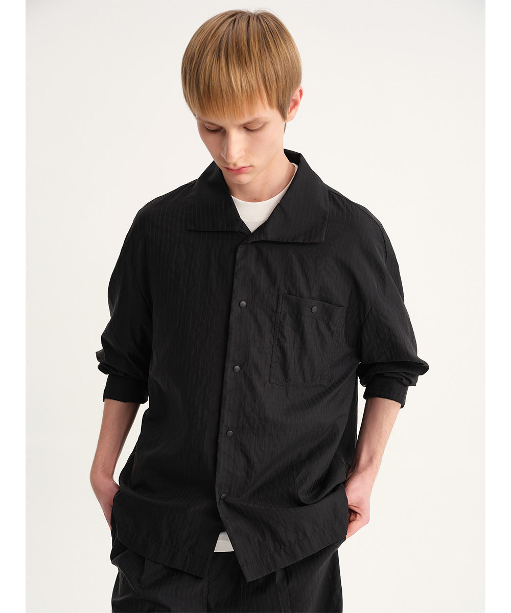 Shadow Stripe Big-Collar Long-Sleeve Shirt