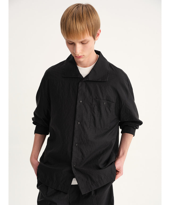 Shadow Stripe Big-Collar Long-Sleeve Shirt