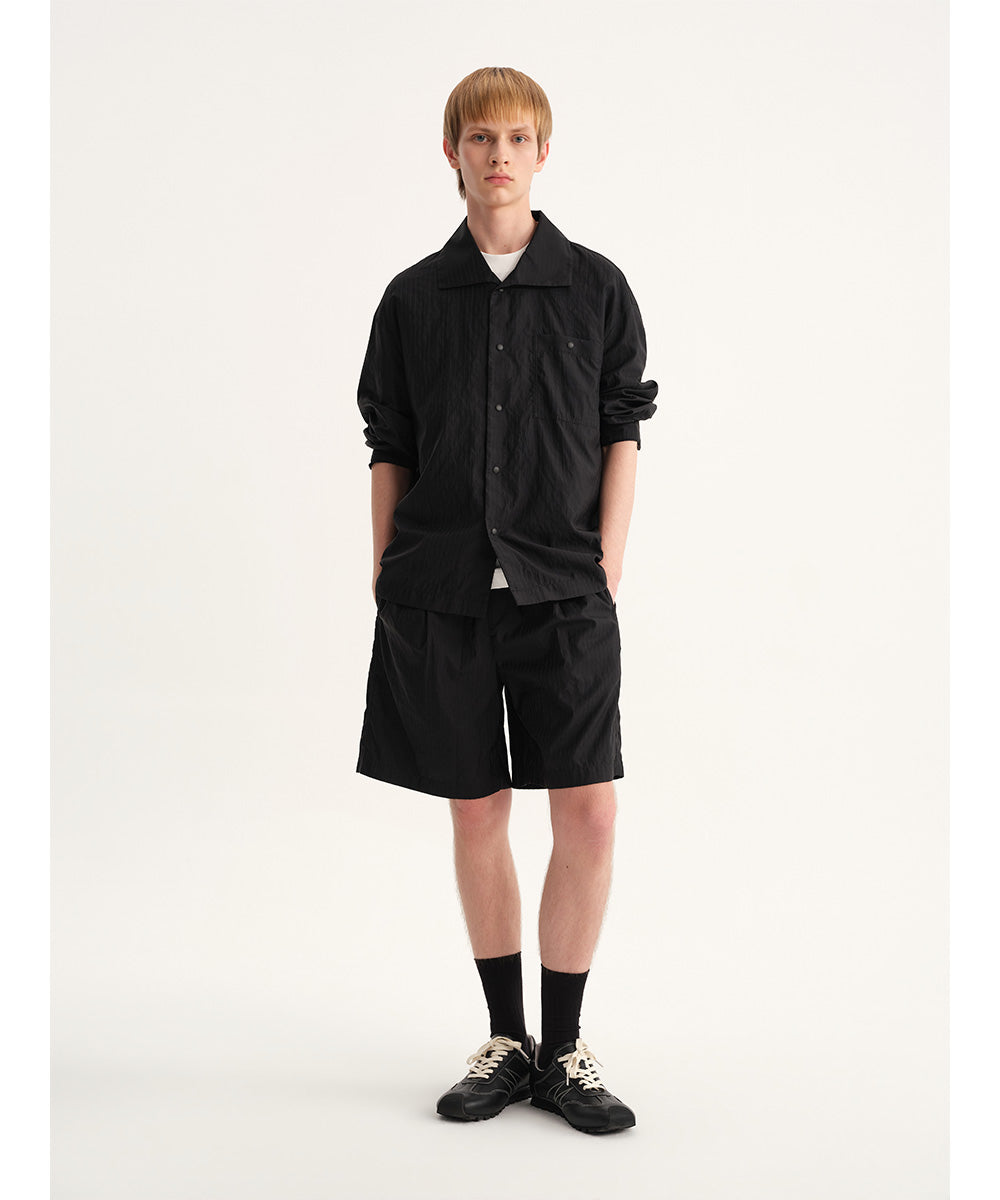 Shadow Stripe Big-Collar Long-Sleeve Shirt