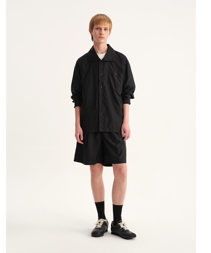 Shadow Stripe Big-Collar Long-Sleeve Shirt