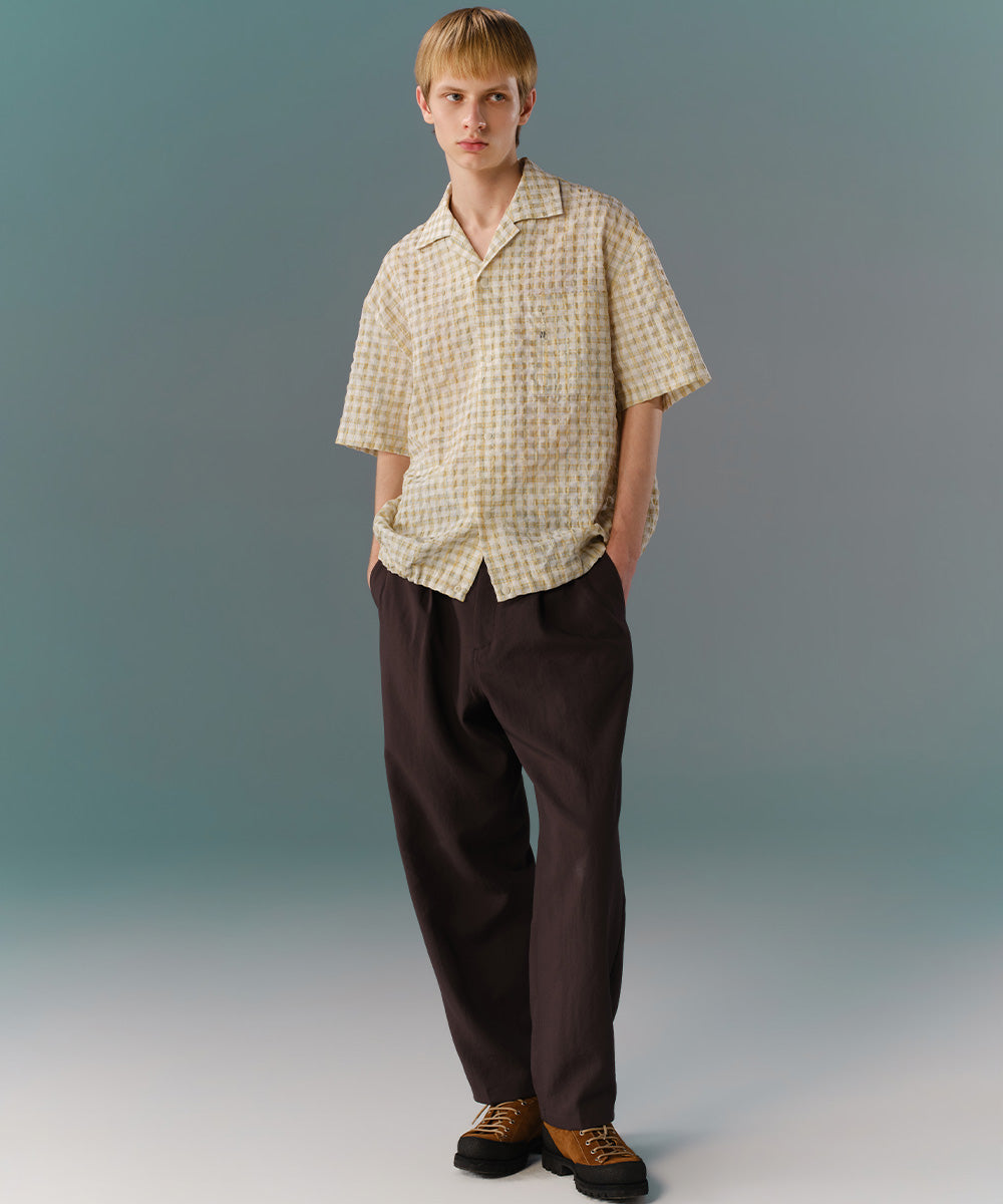 Fresh Check Seersucker Open-Collar Shirt