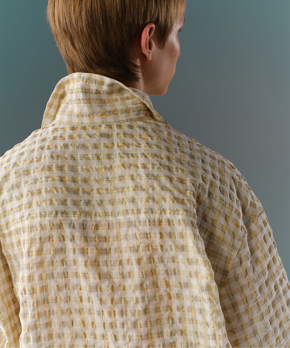Fresh Check Seersucker Open-Collar Shirt
