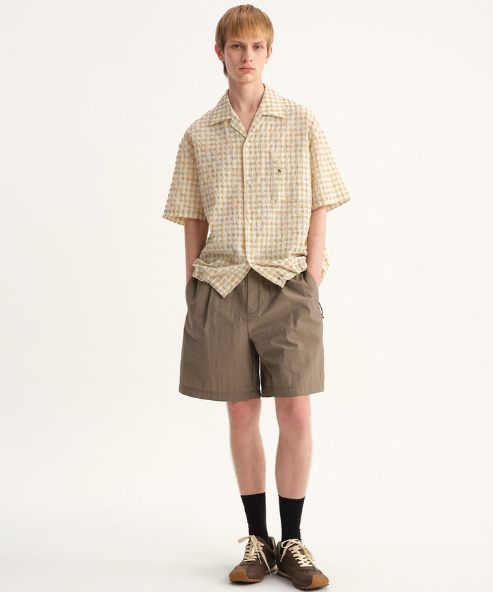 Fresh Check Seersucker Open-Collar Shirt