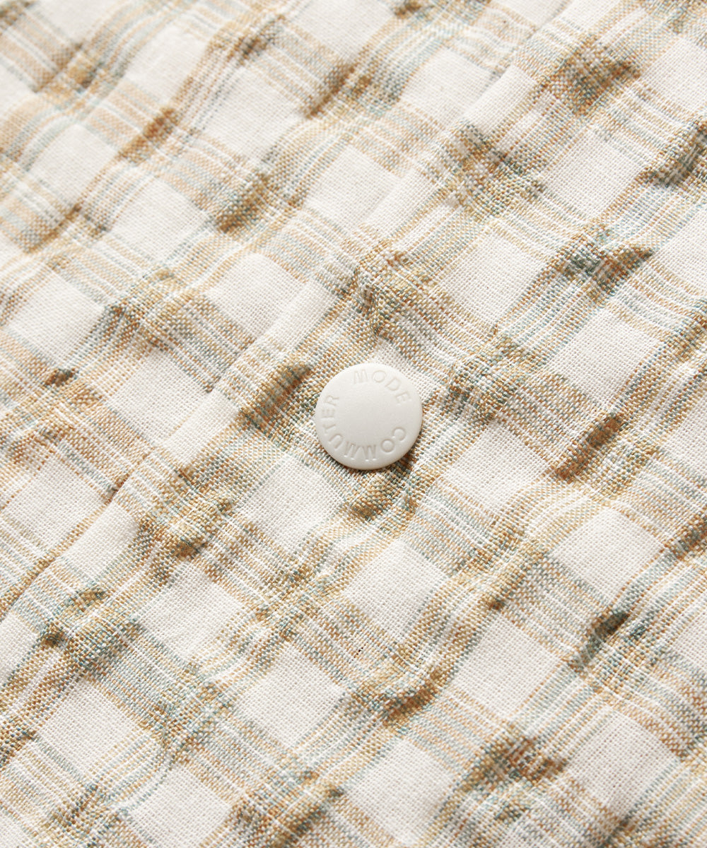 Fresh Check Seersucker Open-Collar Shirt