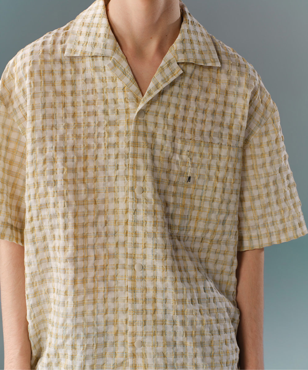 Fresh Check Seersucker Open-Collar Shirt